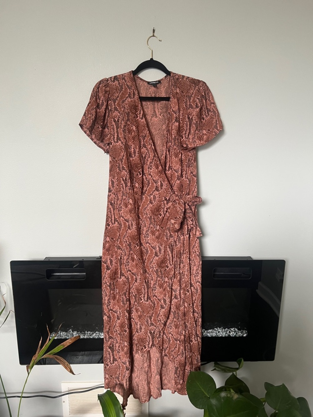 Express Rust Snake-Print Wrap Maxi Dress